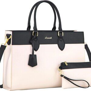 Laptop Bag for Women, 15.6 inch Laptop Tote Work Bag Purse - Beige with Black